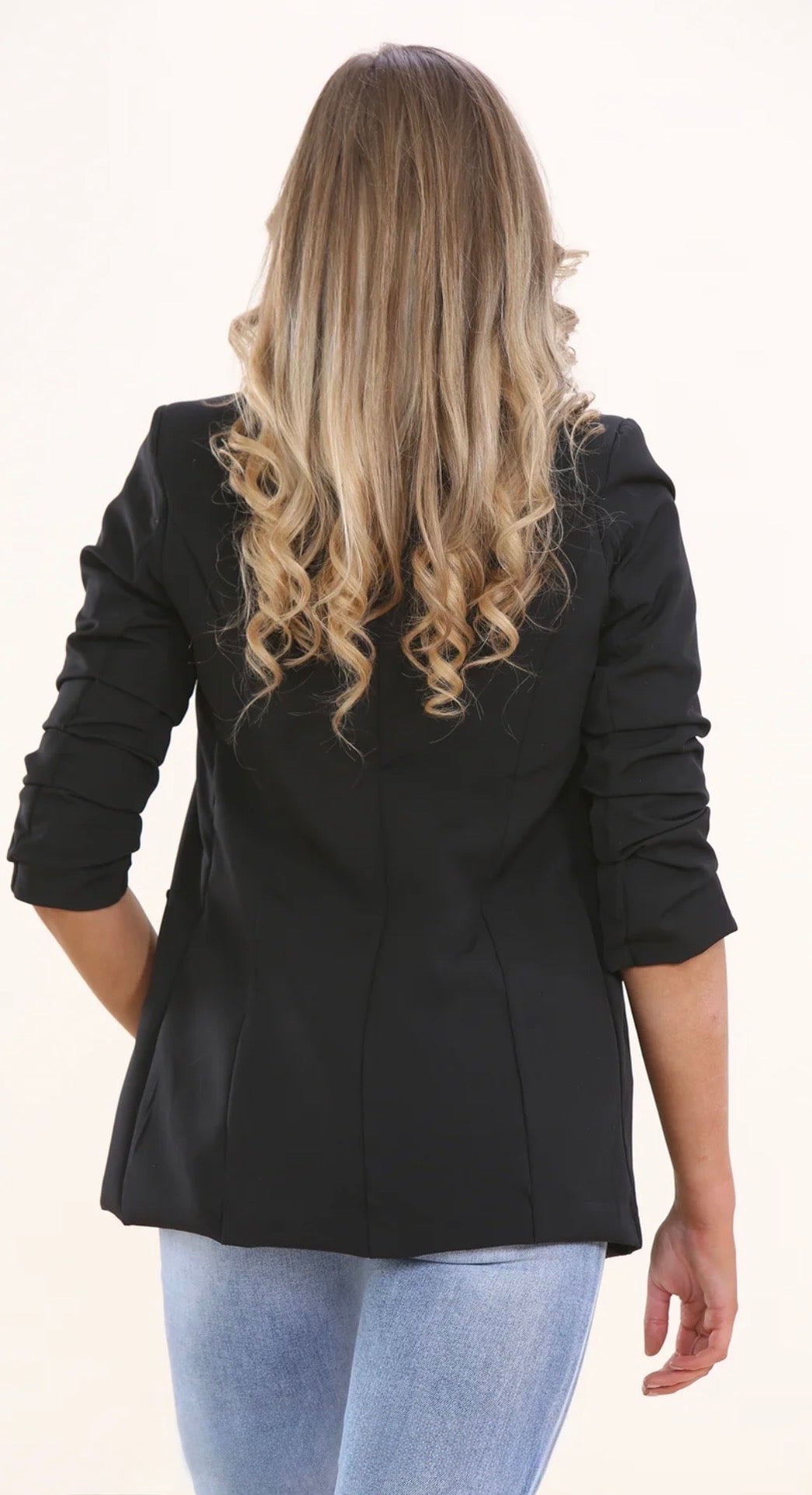 Ruched sleeve blazer