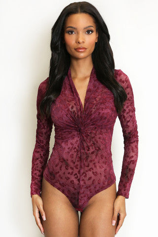 Leopard Mesh Velvet Bodysuit
