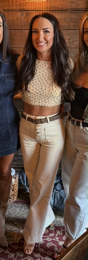Cream Gold Button Jeans