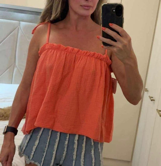 Cropped Cotton Gauze Style Tie-
Up Top Coral
ONE SIZE 
8-14