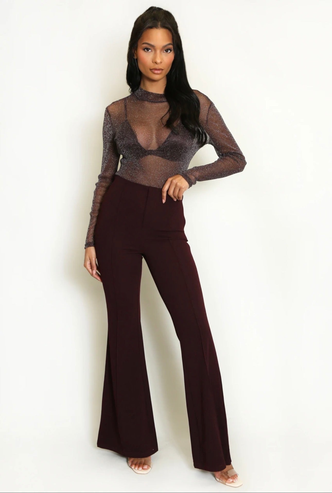 Seam front flare trouser