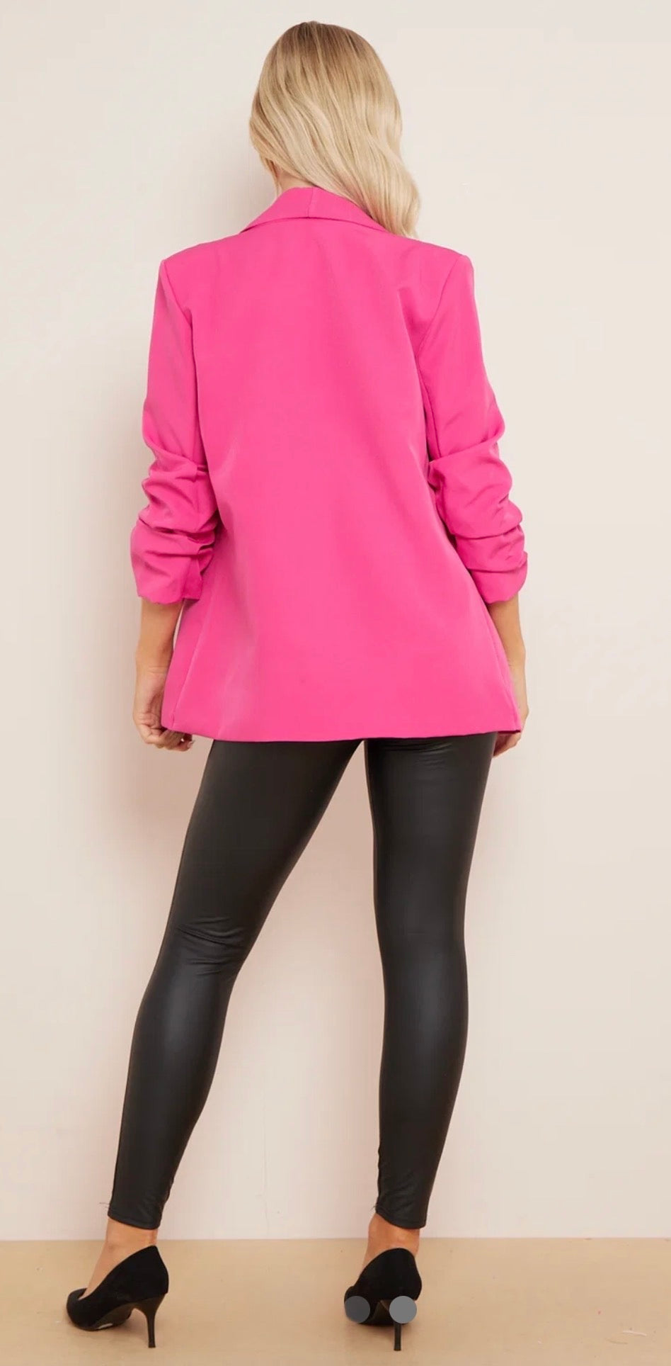 Ruched sleeve blazer
