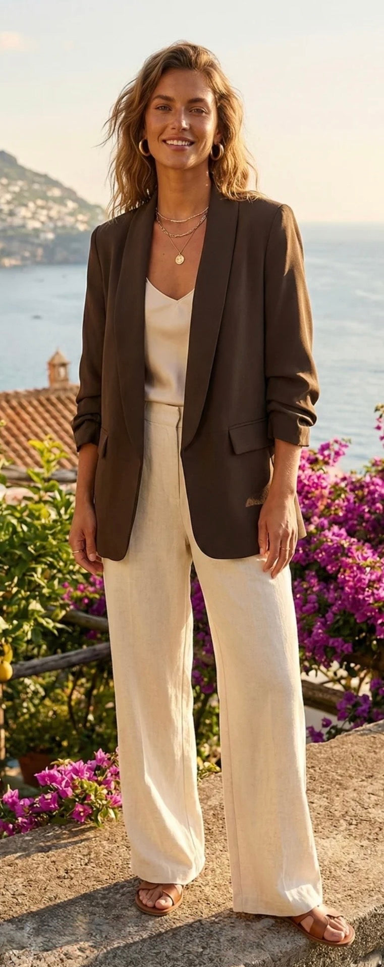 Ruched sleeve blazer