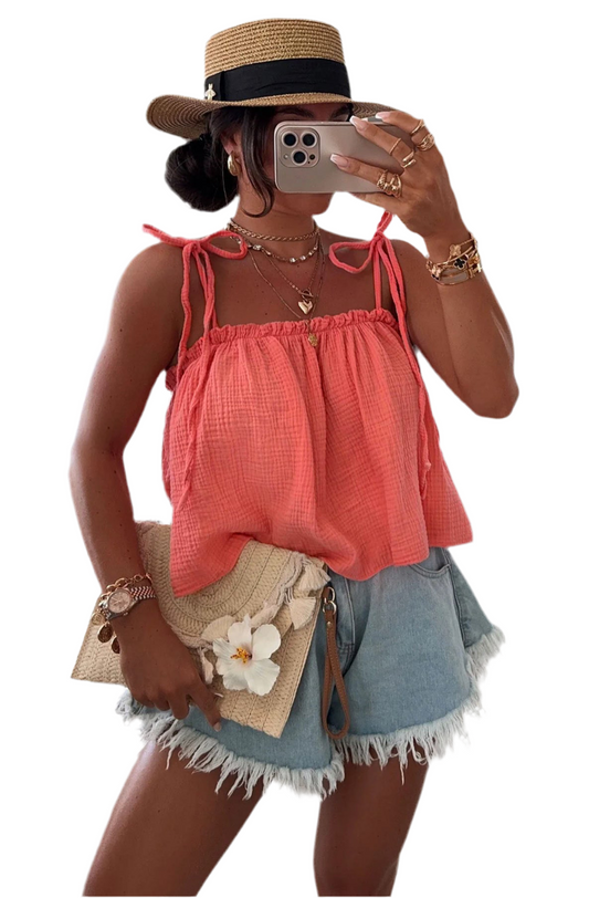 Cropped Cotton Gauze Style Tie-
Up Top Coral
ONE SIZE 
8-14