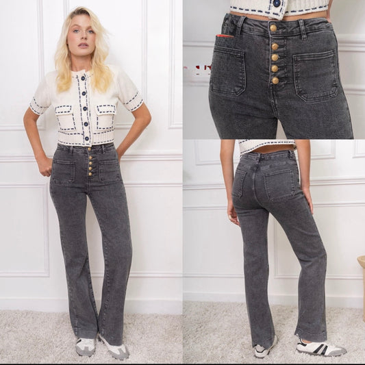 Grey Gold Button Jeans